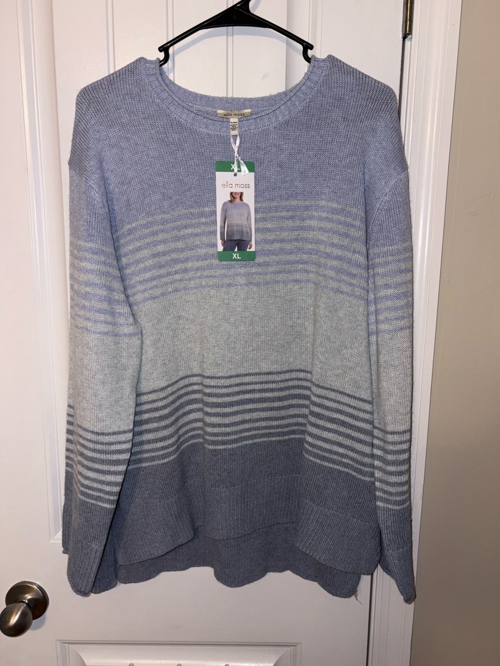 Ella Moss Light Blue & Gray Striped Scoop-Neck Sweater